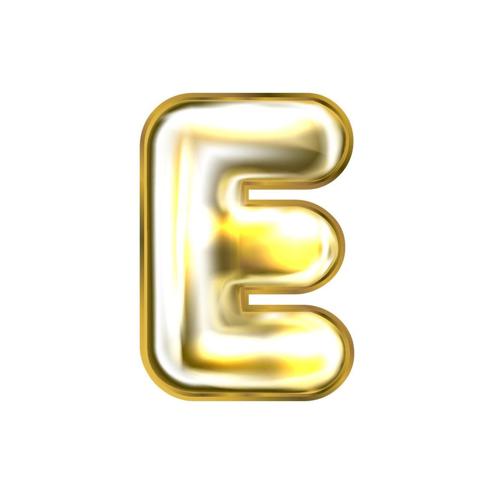 gyllene folie uppblåst alfabet symbol, isolerat brev e vektor