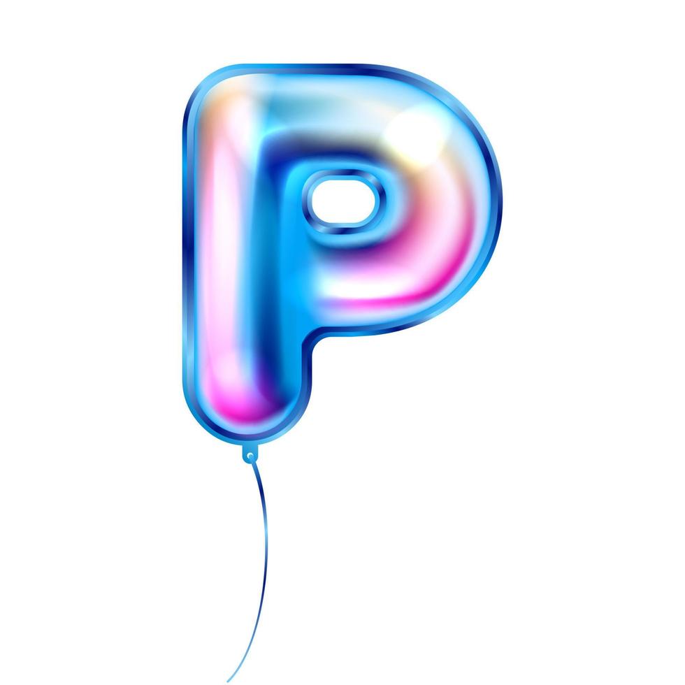 blauer metallischer Ballon, aufgeblasenes Alphabetsymbol p vektor