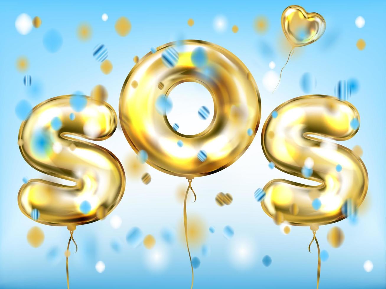 Liebes-SOS-Signalposter mit goldenem Herzballon vektor