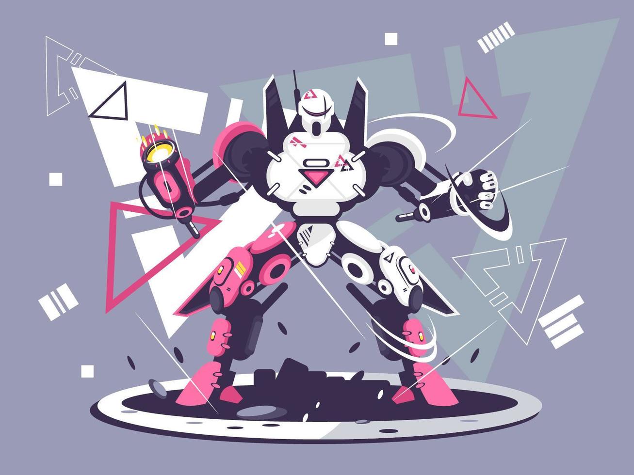 rosa und weißer Kampfroboter vektor