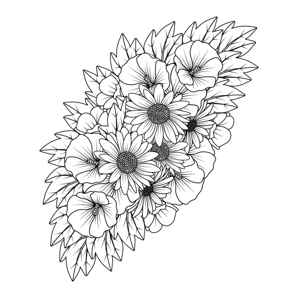 daisy och stockros blomma zen klotter konst design i detaljerad klämma konst vektor grafisk