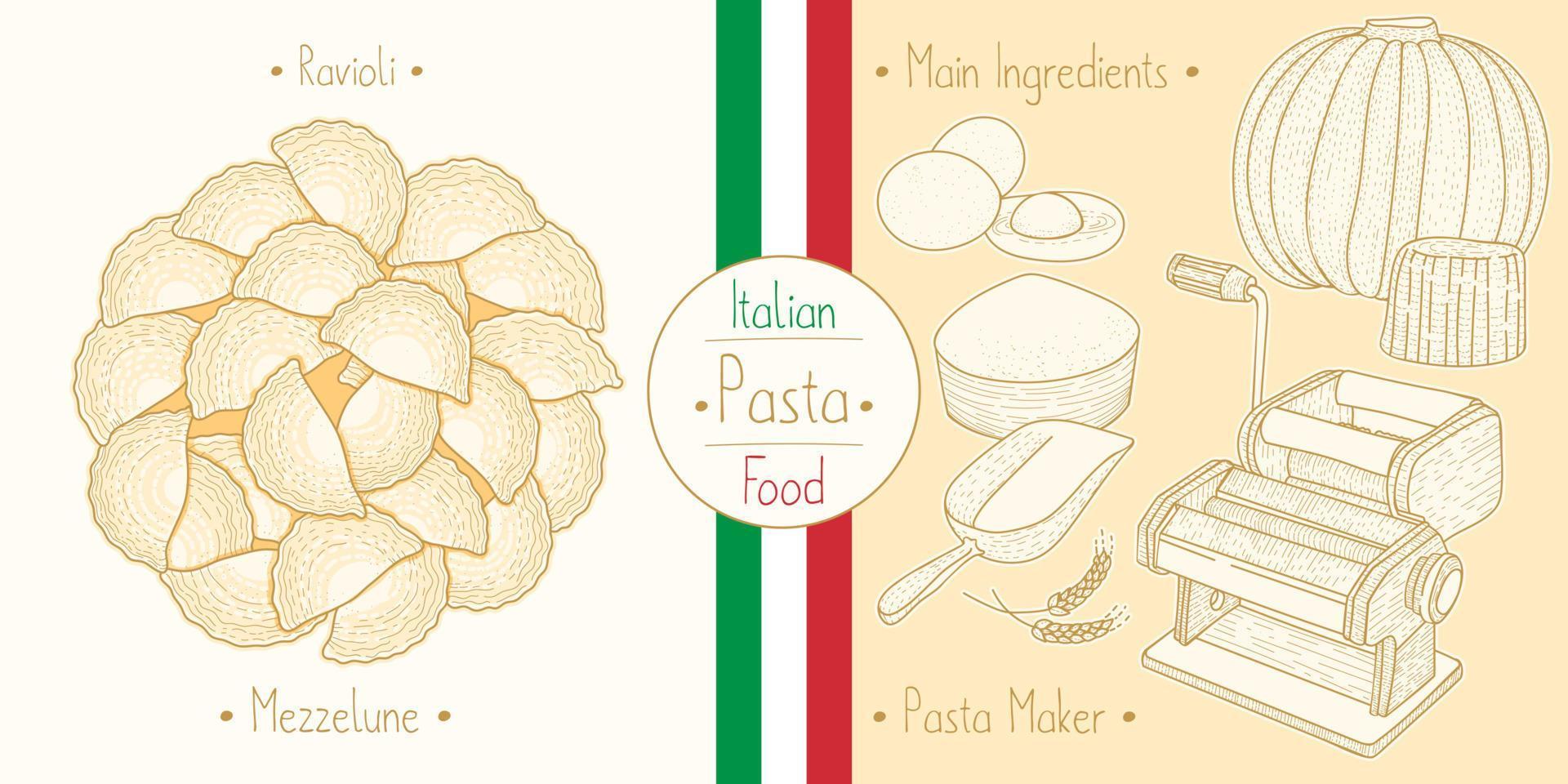 Italienische Pasta mit gefüllten Ravioli Mezzelune vektor