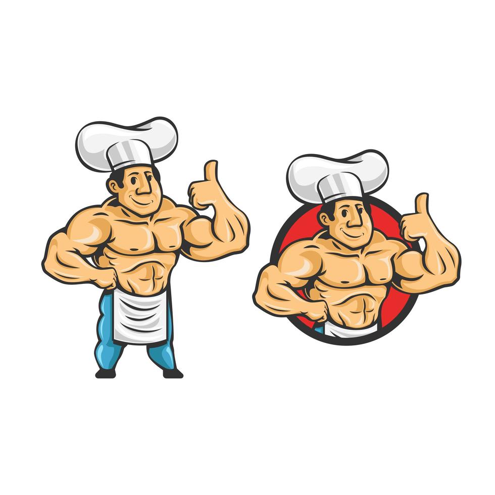 Cartoon Retro Vintage Bodybuilder Chef Charakter vektor