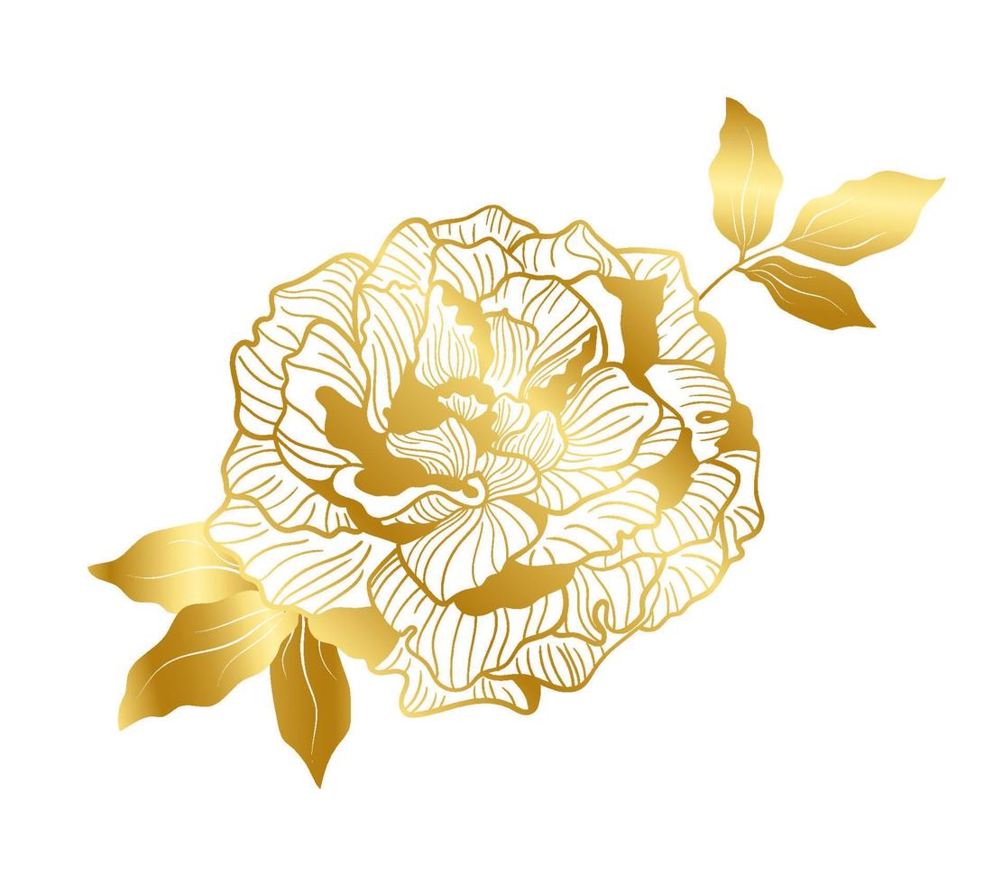 gyllene pion blomma i orientalisk trend vektor