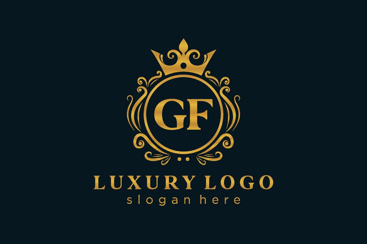 Royal Luxury Logo-Vorlage mit anfänglichem gf-Buchstaben in Vektorgrafiken für Restaurant, Lizenzgebühren, Boutique, Café, Hotel, Heraldik, Schmuck, Mode und andere Vektorillustrationen. vektor