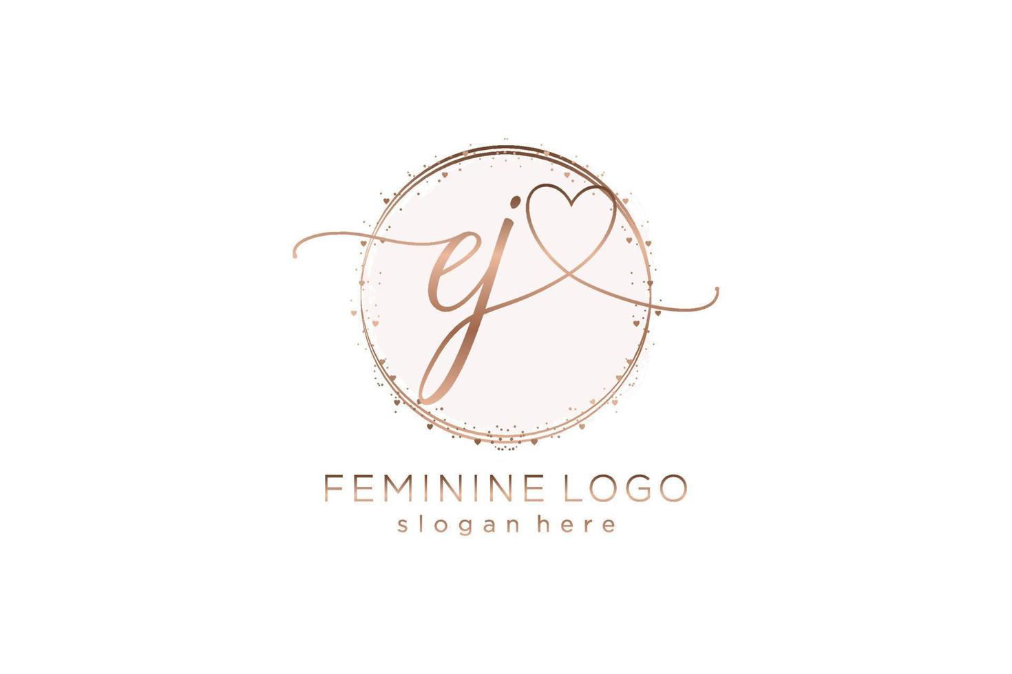 första ej handstil logotyp med cirkel mall vektor logotyp av första bröllop, mode, blommig och botanisk med kreativ mall.