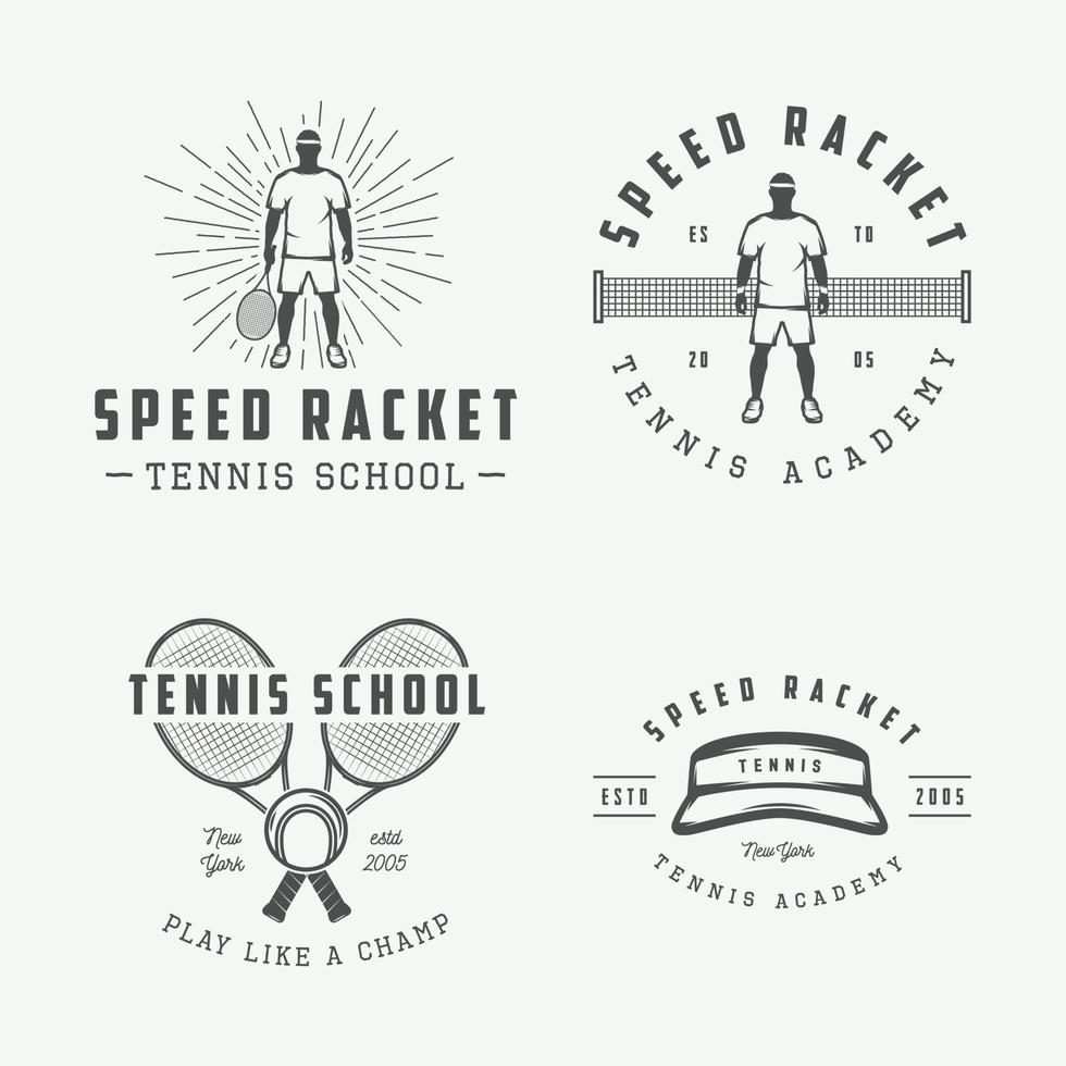 uppsättning av årgång tennis logotyper, emblem, märken, etiketter och design element. grafisk konst. vektor illustration