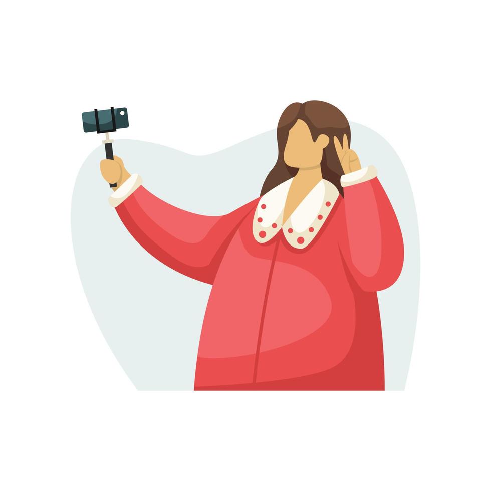 Vektorgrafik eines Bloggers, der Inhalte auf einem Telefon mit einer Selfie-Kamera fotografiert. Beruf. flacher Stil vektor