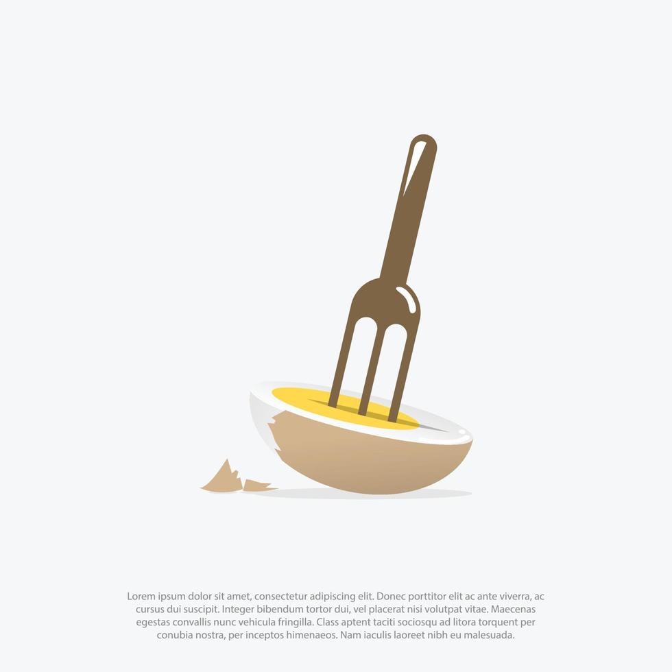 3D-Kochen gekochtes Ei und Gabel-Logo-Design-Vektor vektor