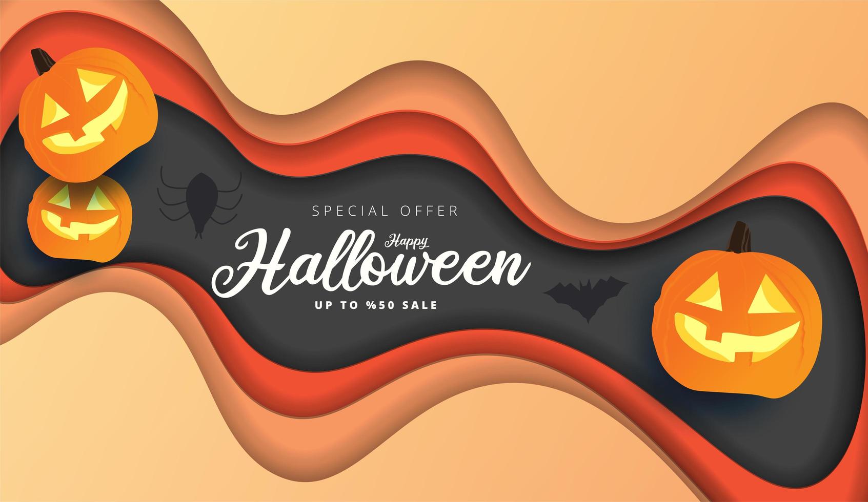 lager papper halloween försäljning design med fladdermöss, pumpor, spindlar vektor