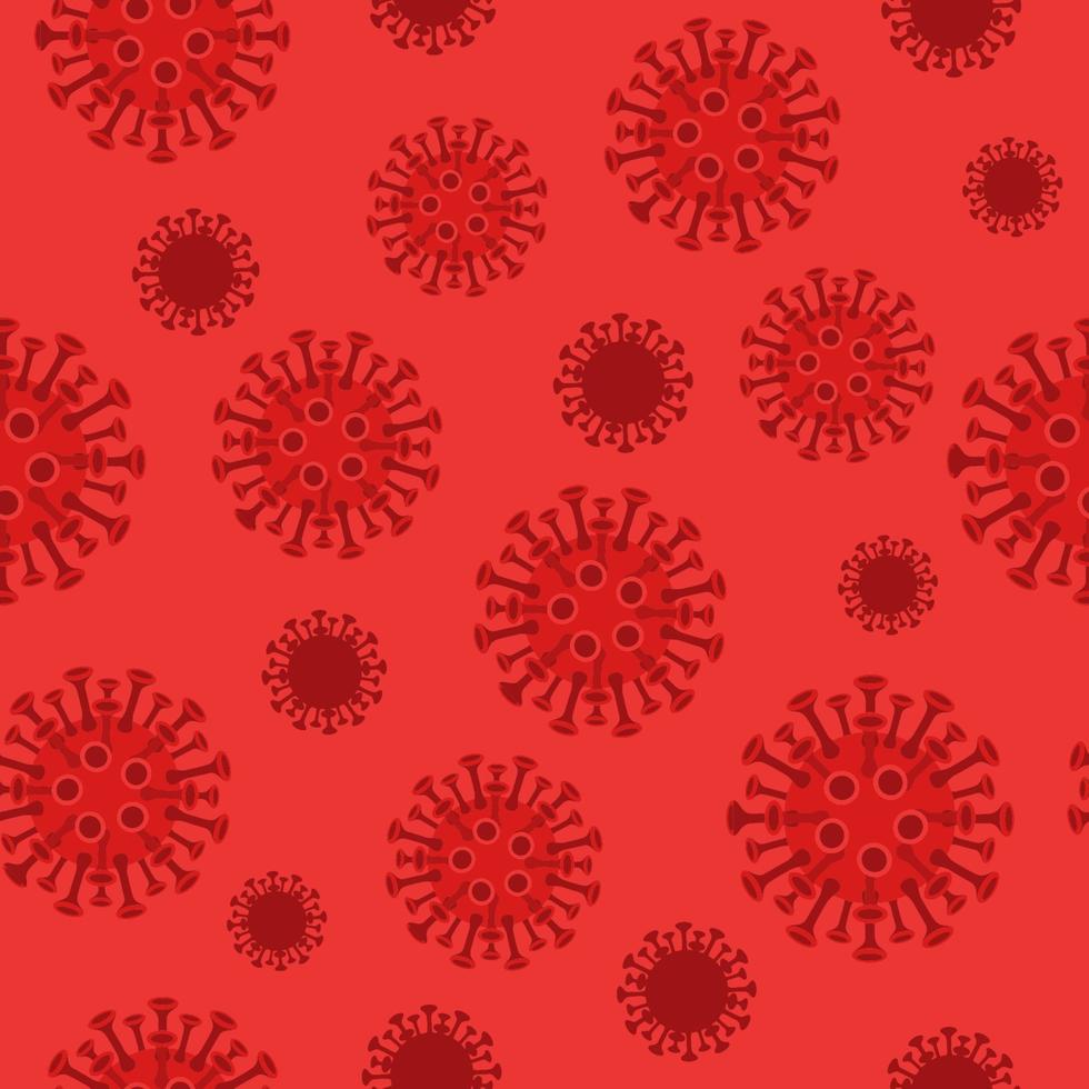 coronavirus bakterie sömlös mönster. röd viral patogen fara av pandemi och bakteriell infektion biologisk vapen med hög sannolikhet av epidemi mikroskopisk skadlig vektor organismer