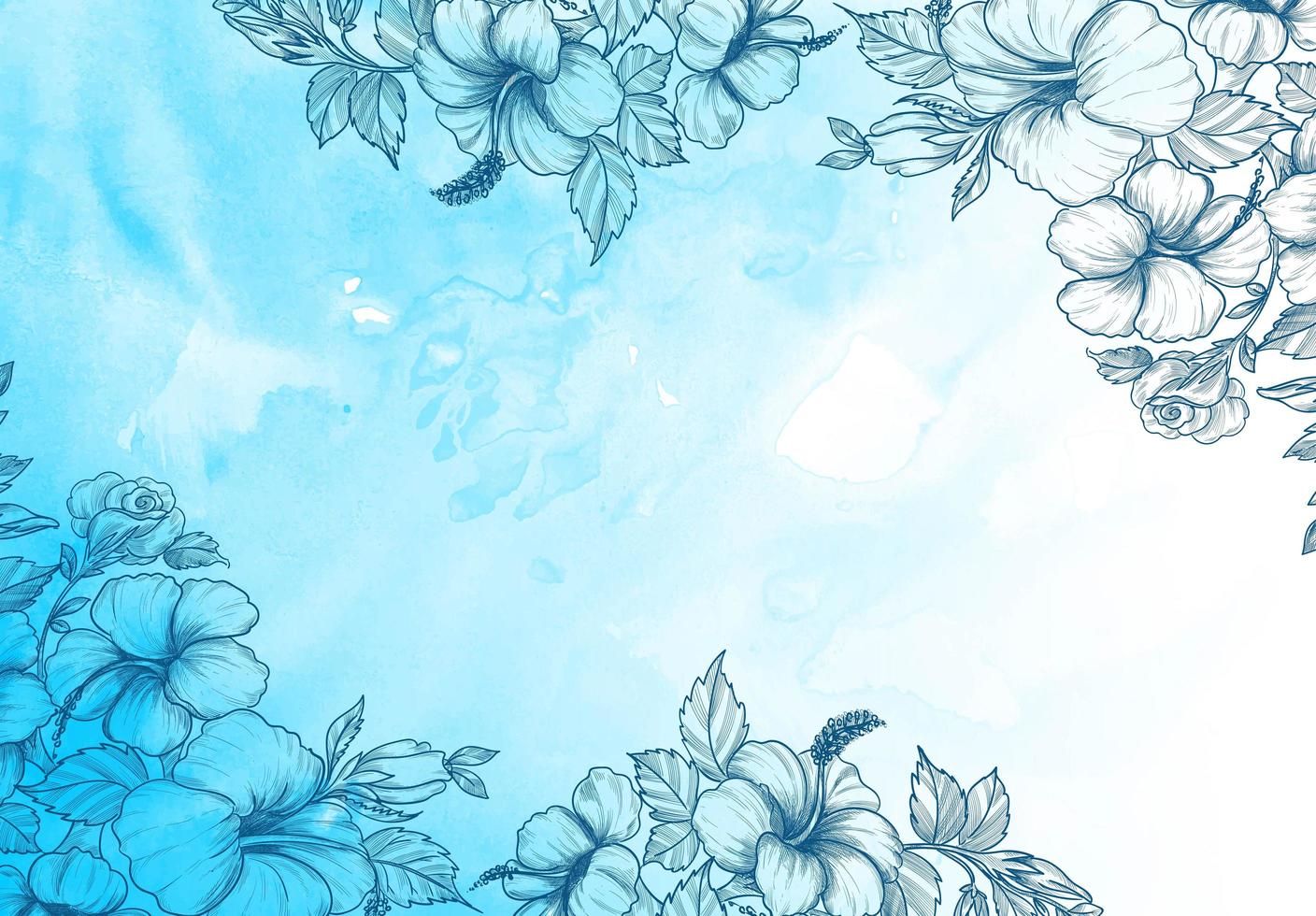 dekorativa blommor på akvarell konsistens i blått vektor