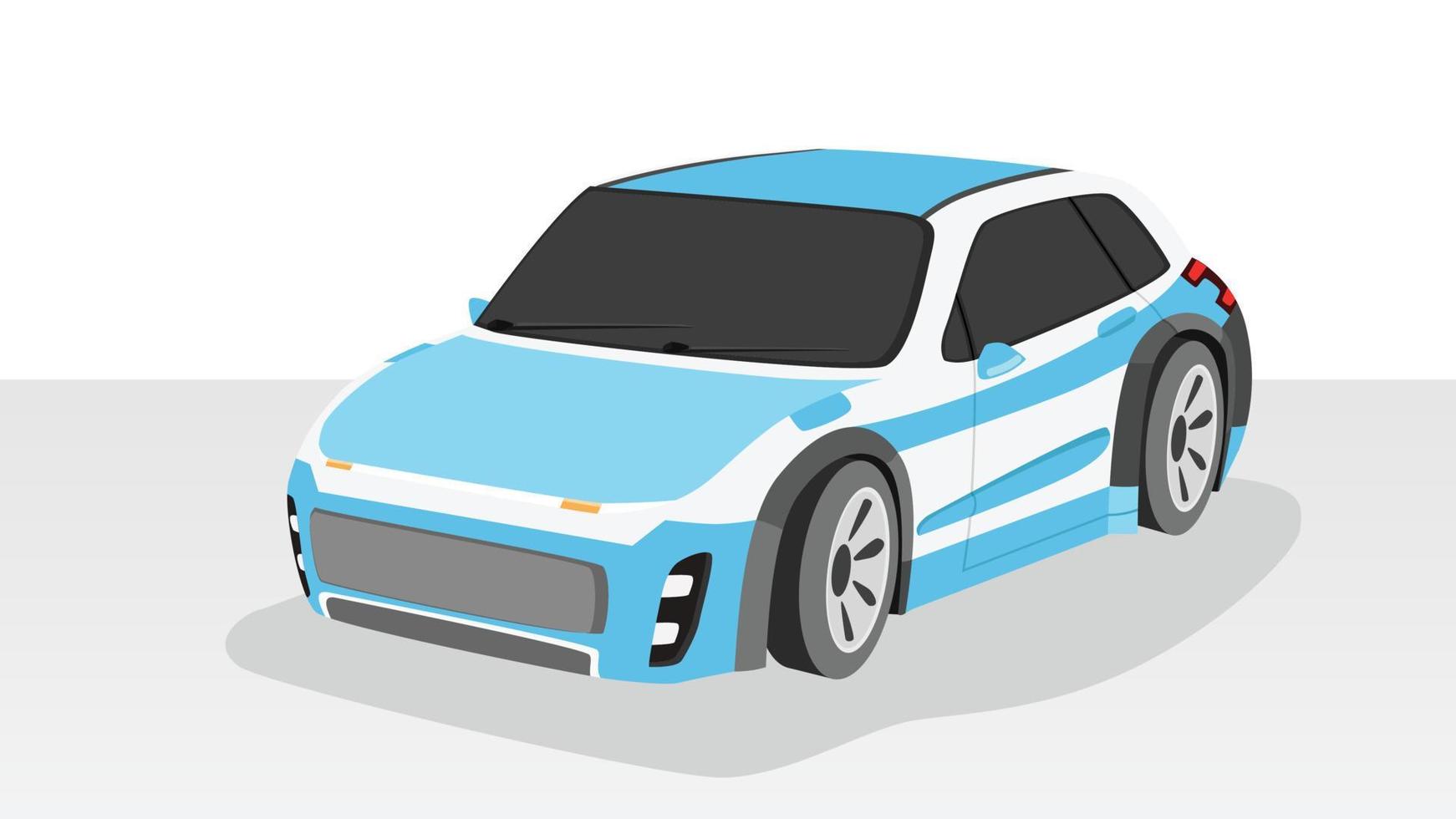 elektrisk fordon sport blå bil på klar golv och bakgrund. eco bil för framtida teknologi. vektor