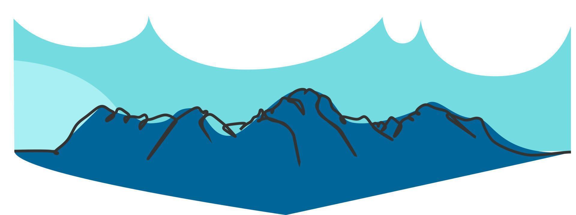 bergen enkel platt Färg enda kontinuerlig linje teckning. vektor illustration för natur och landskap begrepp design