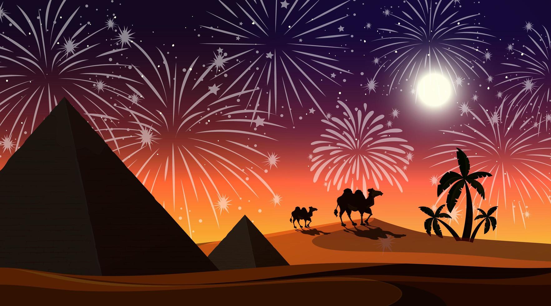 Wüste mit Feier Feuerwerk Szene vektor