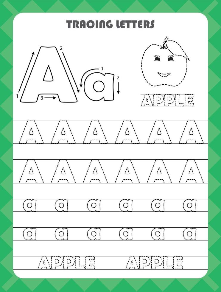 Buchstaben des englischen Alphabets nachzeichnen und Farben in Groß- und Kleinbuchstaben füllen a. handschriftübungen für vorschulkinder arbeitsblatt. vektor