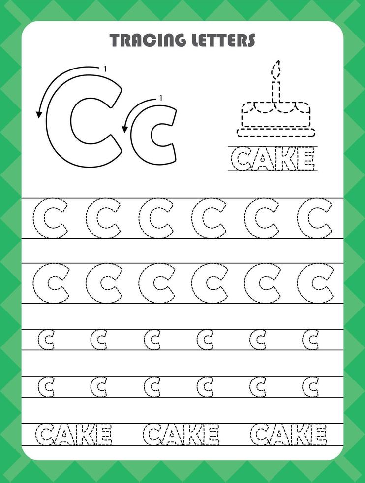 Buchstaben des englischen Alphabets nachzeichnen und Farben in Groß- und Kleinbuchstaben füllen c. handschriftübungen für vorschulkinder arbeitsblatt. vektor