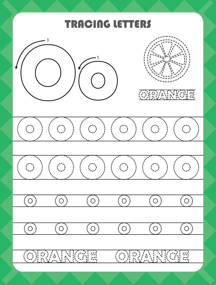 Buchstaben des englischen Alphabets nachzeichnen und Farben in Groß- und Kleinbuchstaben o füllen. handschriftübungen für vorschulkinder arbeitsblatt. vektor