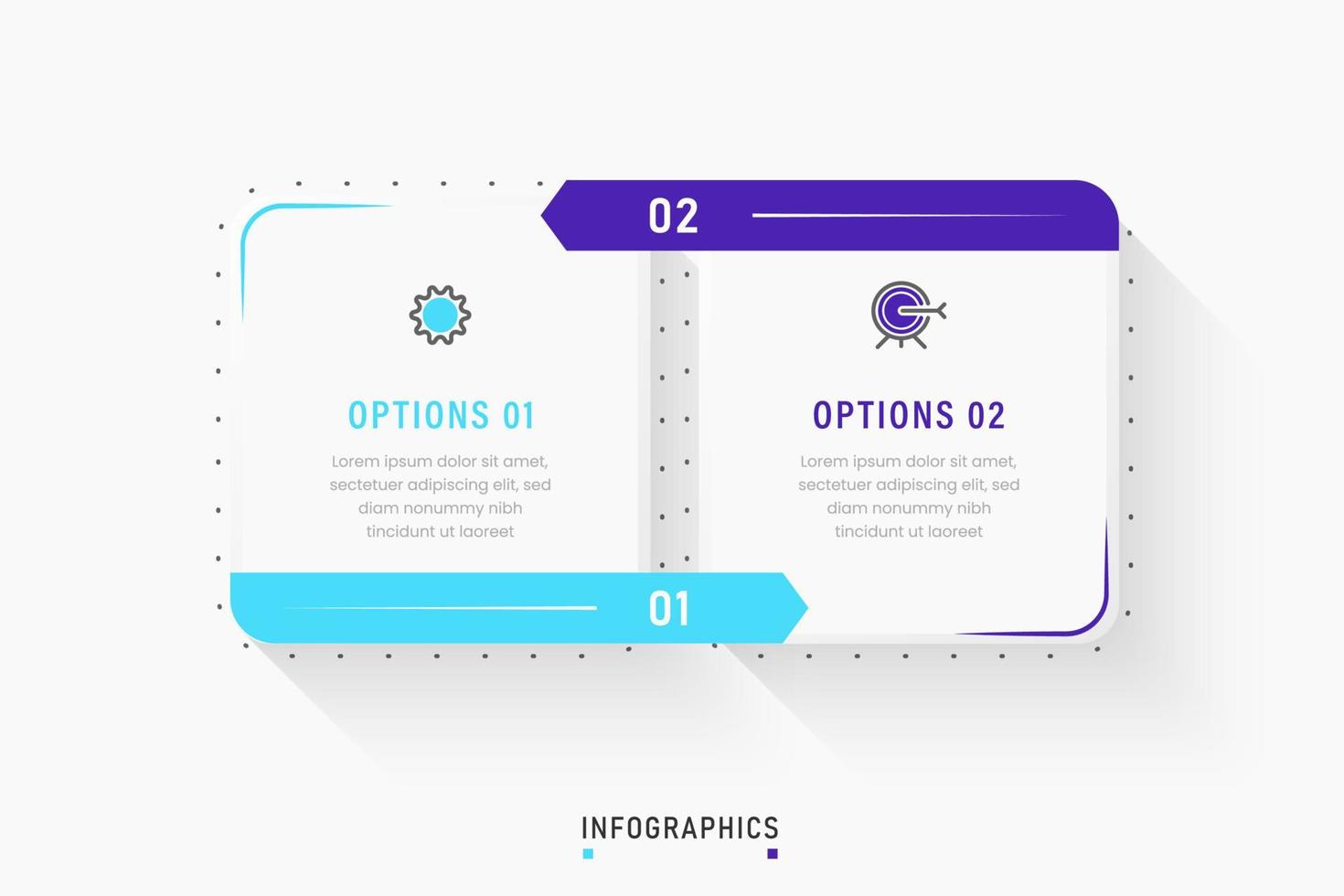 Vektor-Infografik-Etikettendesign-Vorlage mit Symbolen und 2 Optionen oder Schritten. kann für Prozessdiagramme, Präsentationen, Workflow-Layouts, Banner, Flussdiagramme und Infografiken verwendet werden. vektor