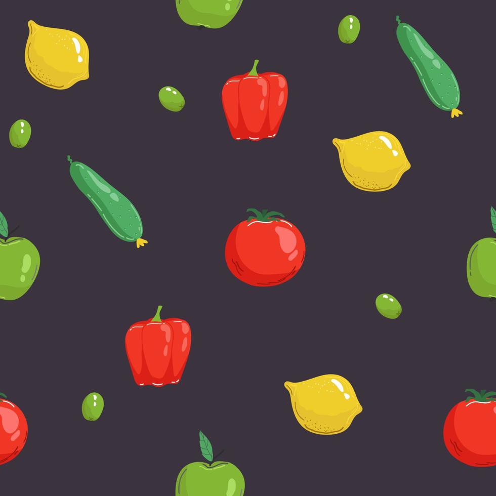 Nahtloses Muster mit handgezeichnetem buntem Doodle-Gemüse. skizzenstil-vektorsatz. Gemüse flache Symbole gesetzt vektor