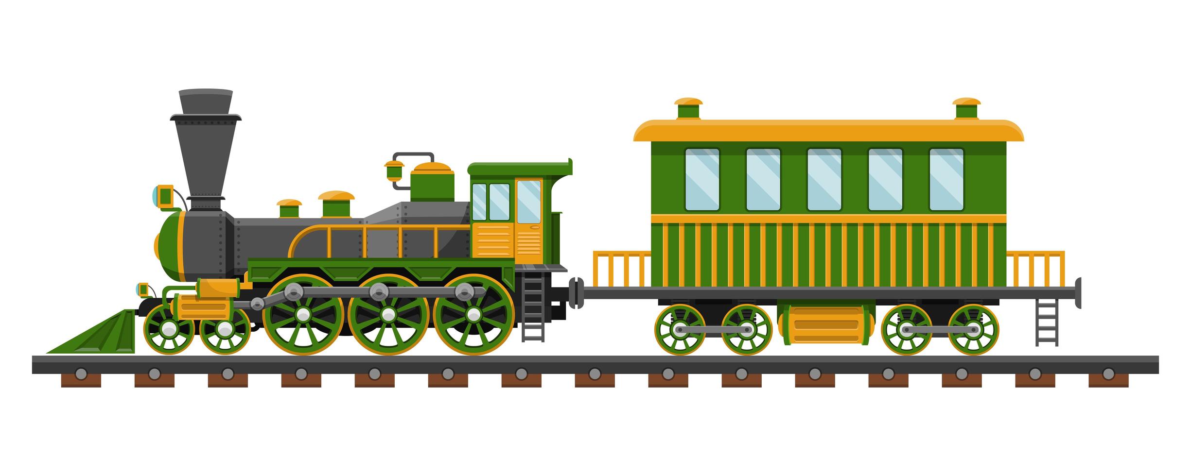 vintage tåg på järnvägen vektor