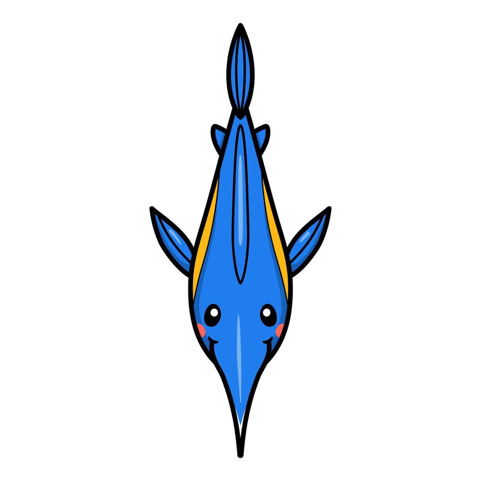 söt liten Svärdfisk tecknad serie simning vektor