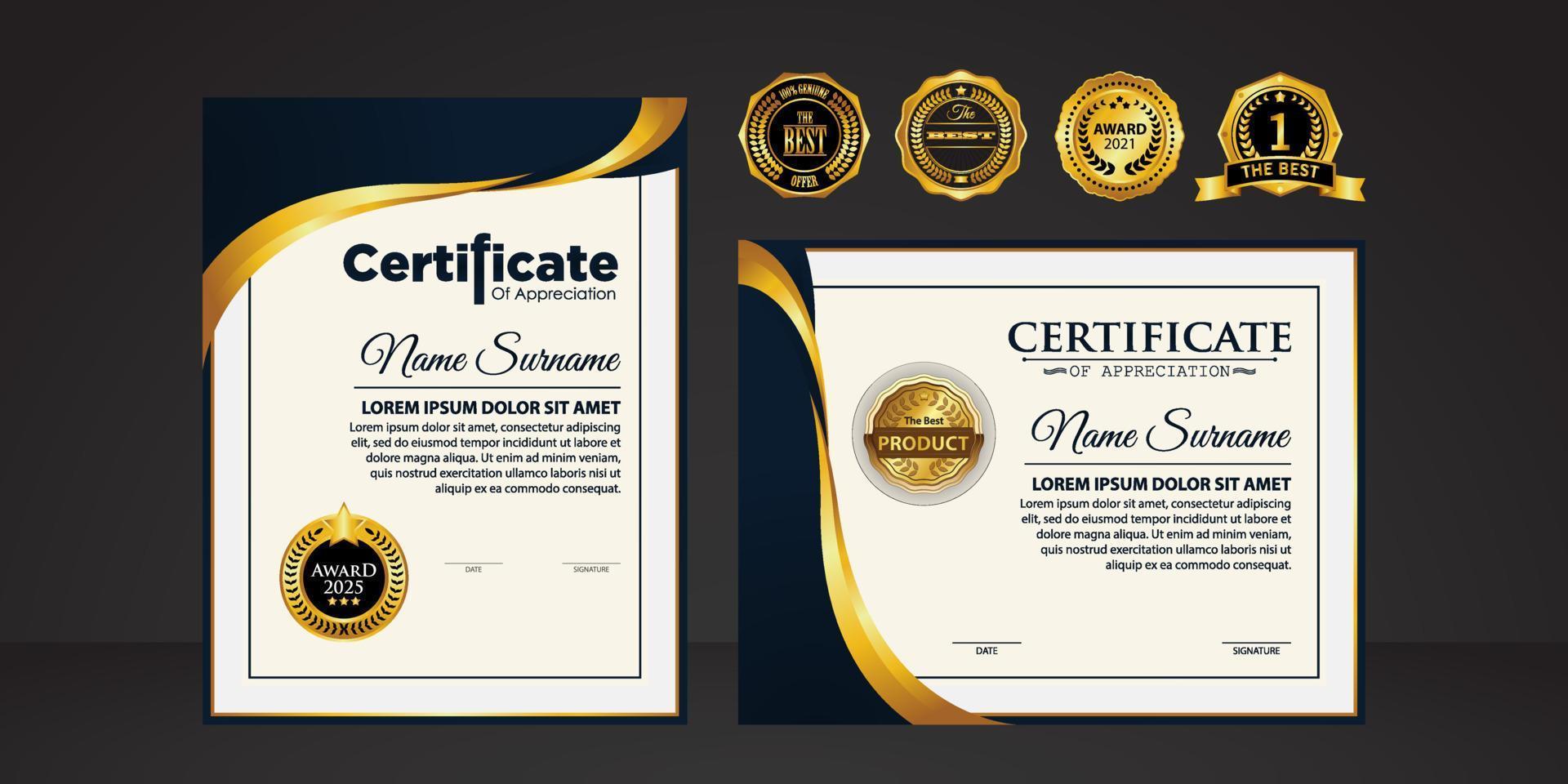 modern certifikatmall i gradering och guldfärger, lyxig och modern stil och utmärkelsestil vektorbild. lämplig för uppskattning vektor