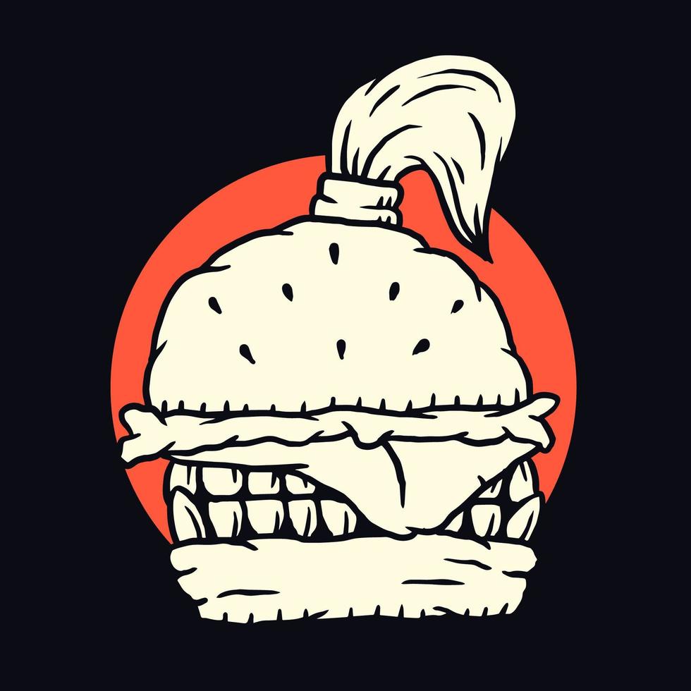 burger monster svart t-shirt design vektor