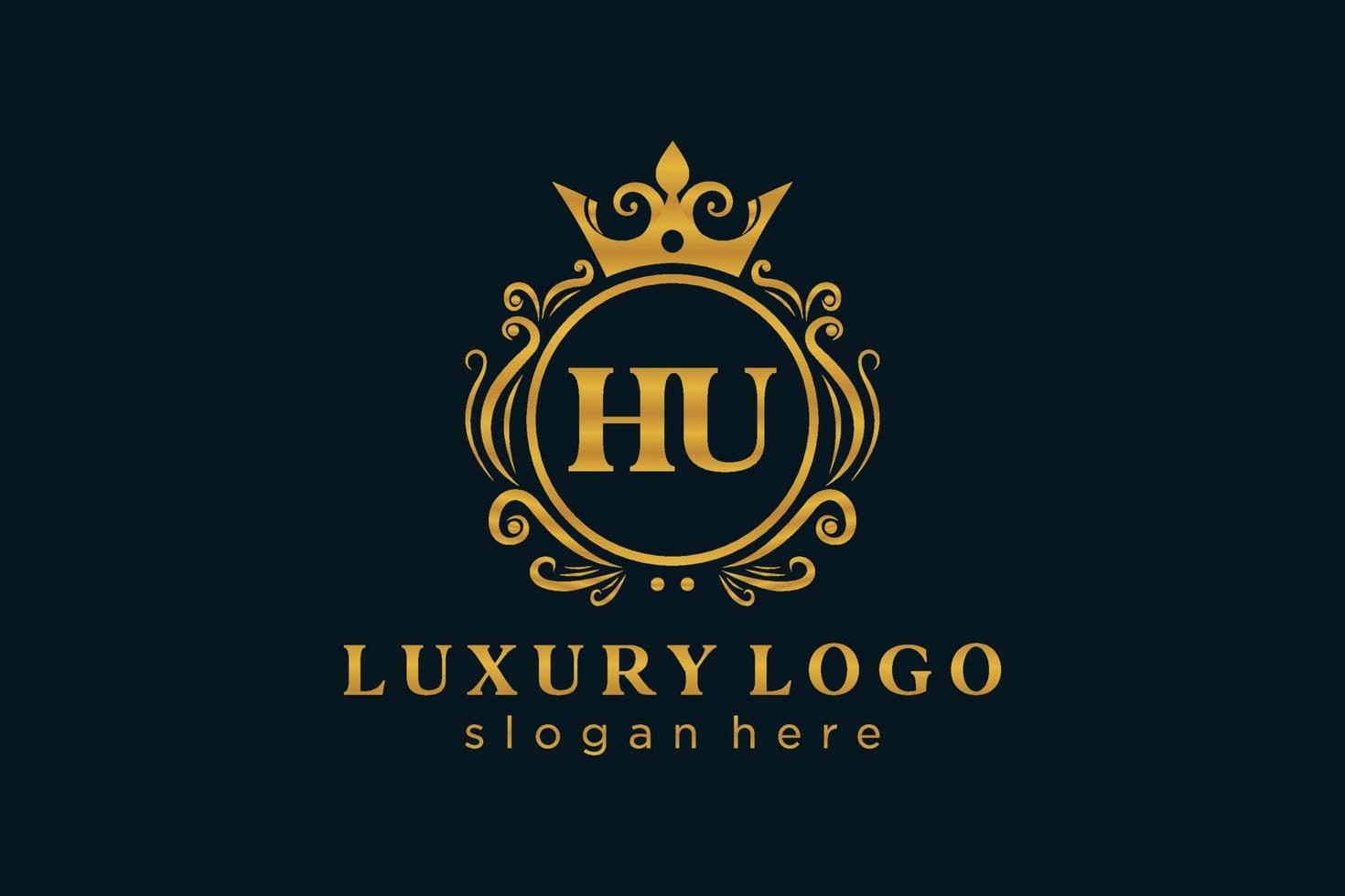 anfängliche hu-Buchstabe königliche Luxus-Logo-Vorlage in Vektorgrafiken für Restaurant, Lizenzgebühren, Boutique, Café, Hotel, heraldisch, Schmuck, Mode und andere Vektorillustrationen. vektor