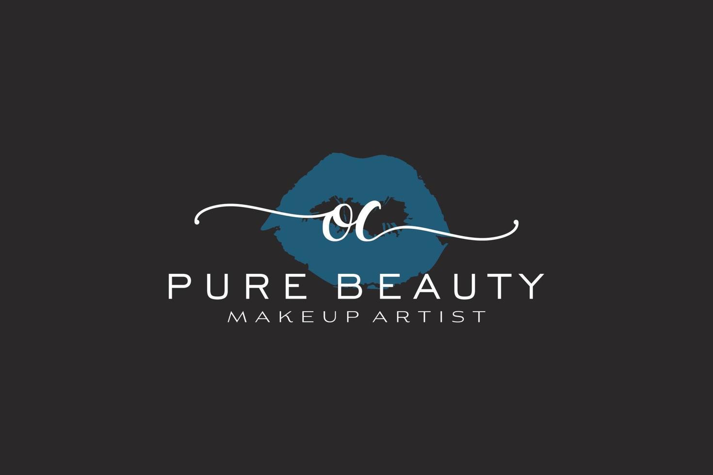 vorgefertigtes Logo-Design mit anfänglichen OC-Aquarelllippen, Logo für Make-up-Künstler-Business-Branding, errötendes Beauty-Boutique-Logo-Design, Kalligrafie-Logo mit kreativer Vorlage. vektor