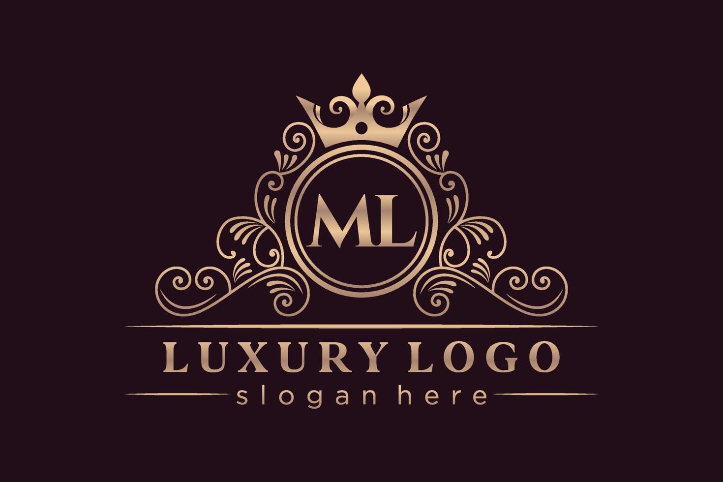 ml Anfangsbuchstabe Gold kalligraphisch feminin floral handgezeichnet heraldisches Monogramm Antik-Vintage-Stil Luxus-Logo-Design Premium-Vektor vektor