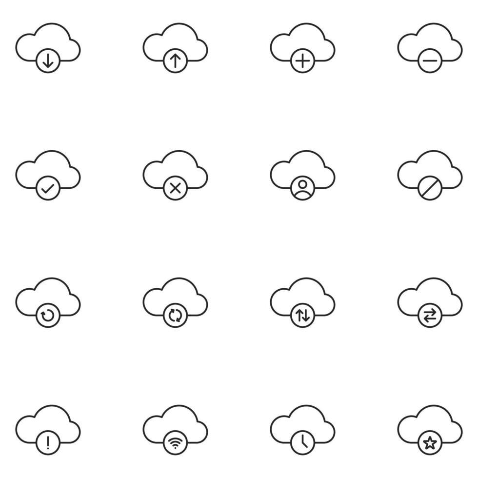 Cloud-Speicher-Datenzeilen-Icon-Set vektor