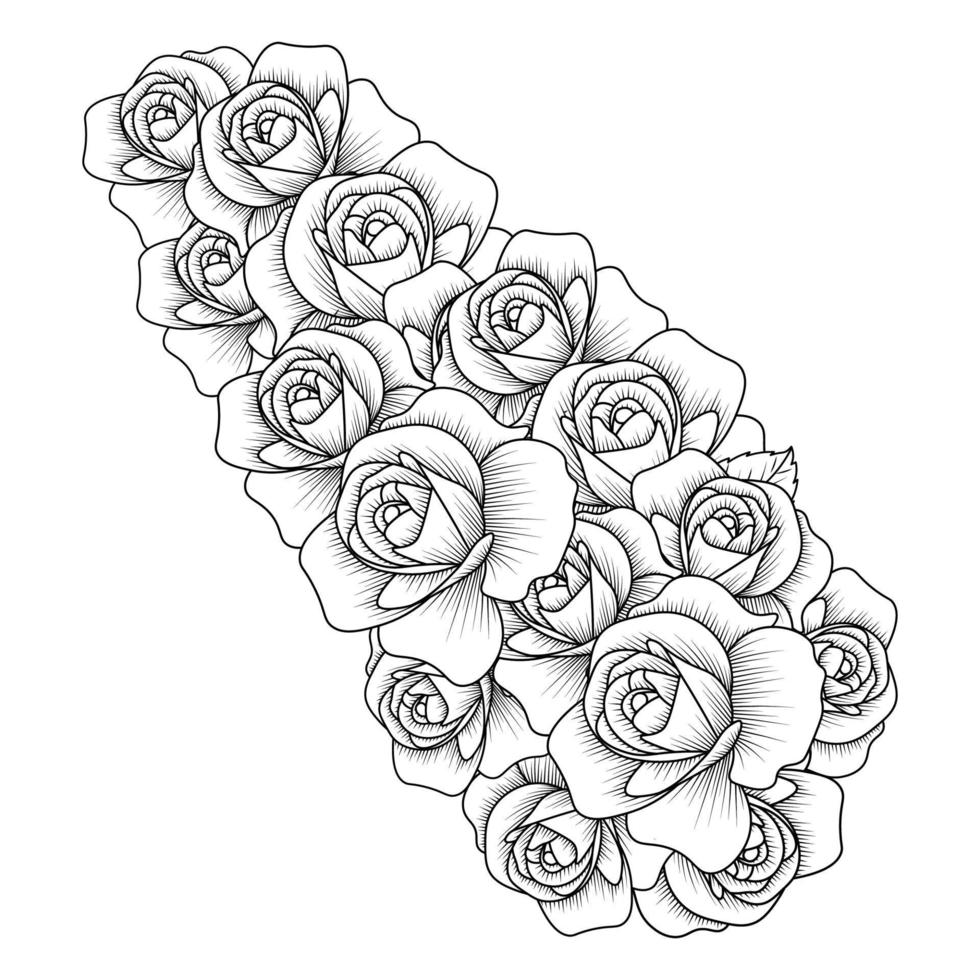 Rose Blume Färbung Seite Dot Line Art mit Malbuch Illustration im Doodle-Stil für Erwachsene vektor