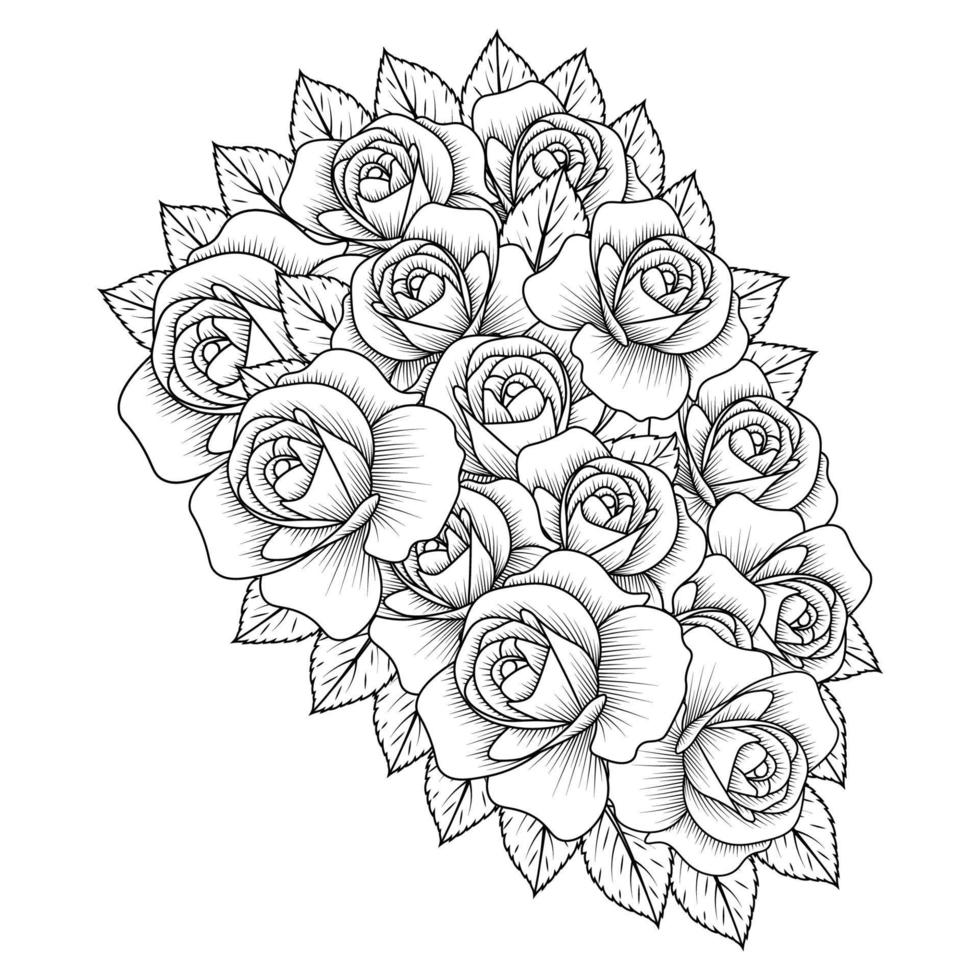 Rose Blume Färbung Seite Dot Line Art mit Malbuch Illustration im Doodle-Stil für Erwachsene vektor