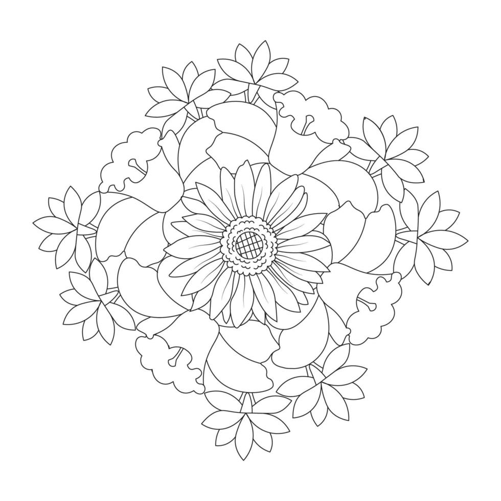 skön blommor färg sida med penna skiss teckning detaljerad i vektor grafisk av linje konst