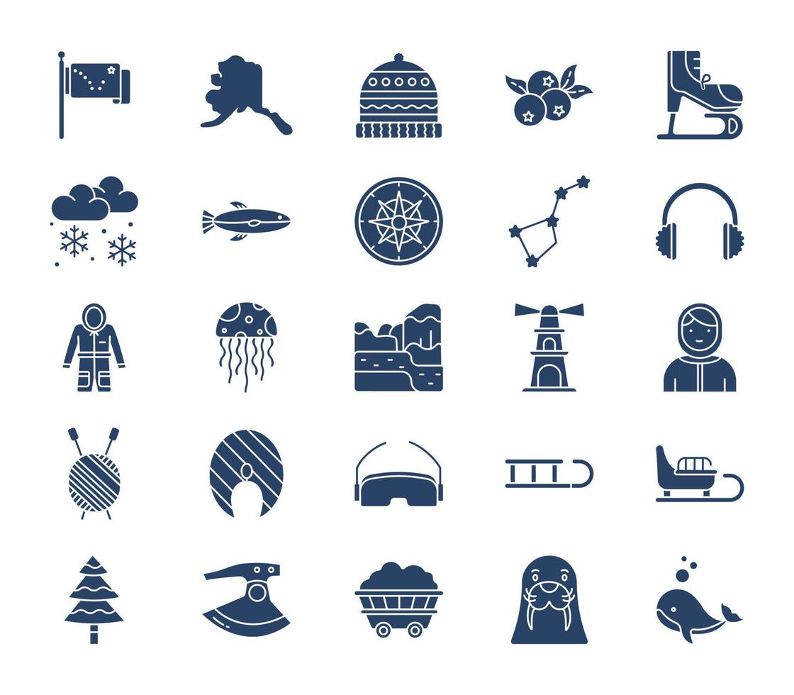 Alaska-Reise- und Abenteuer-Icon-Set vektor