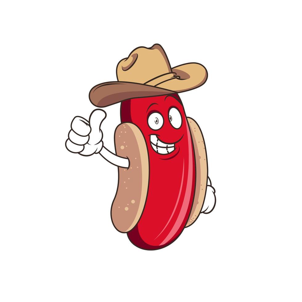 Cowboy-Hot-Dog-Maskottchen mit Daumen nach oben Design vektor