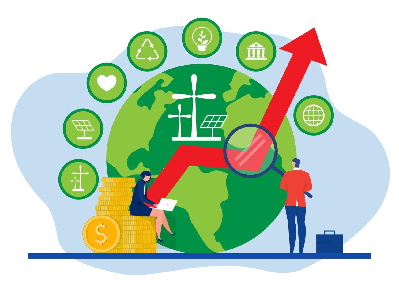 global företag investering . tillväxt företag investering i miljö och rena industri. företag investera energi källor värld miljö dag, natur sparande.platt vektor illustration