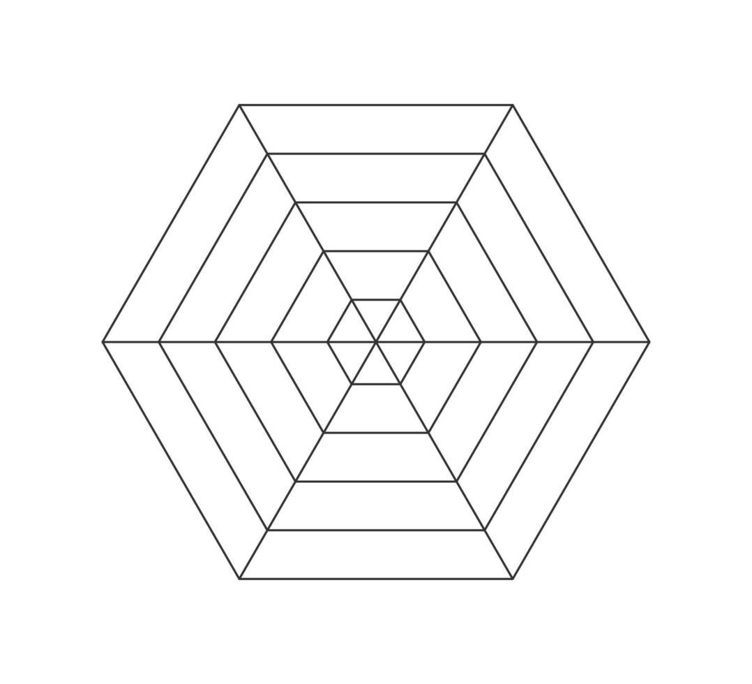 hexagonal radar eller Spindel diagram mall. sexhörning Graf. platt Spindel maska. tom sex ensidig radar Diagram. kiviat diagram för statistisk och analitisk. vektor illustration isolerat på vit bakgrund