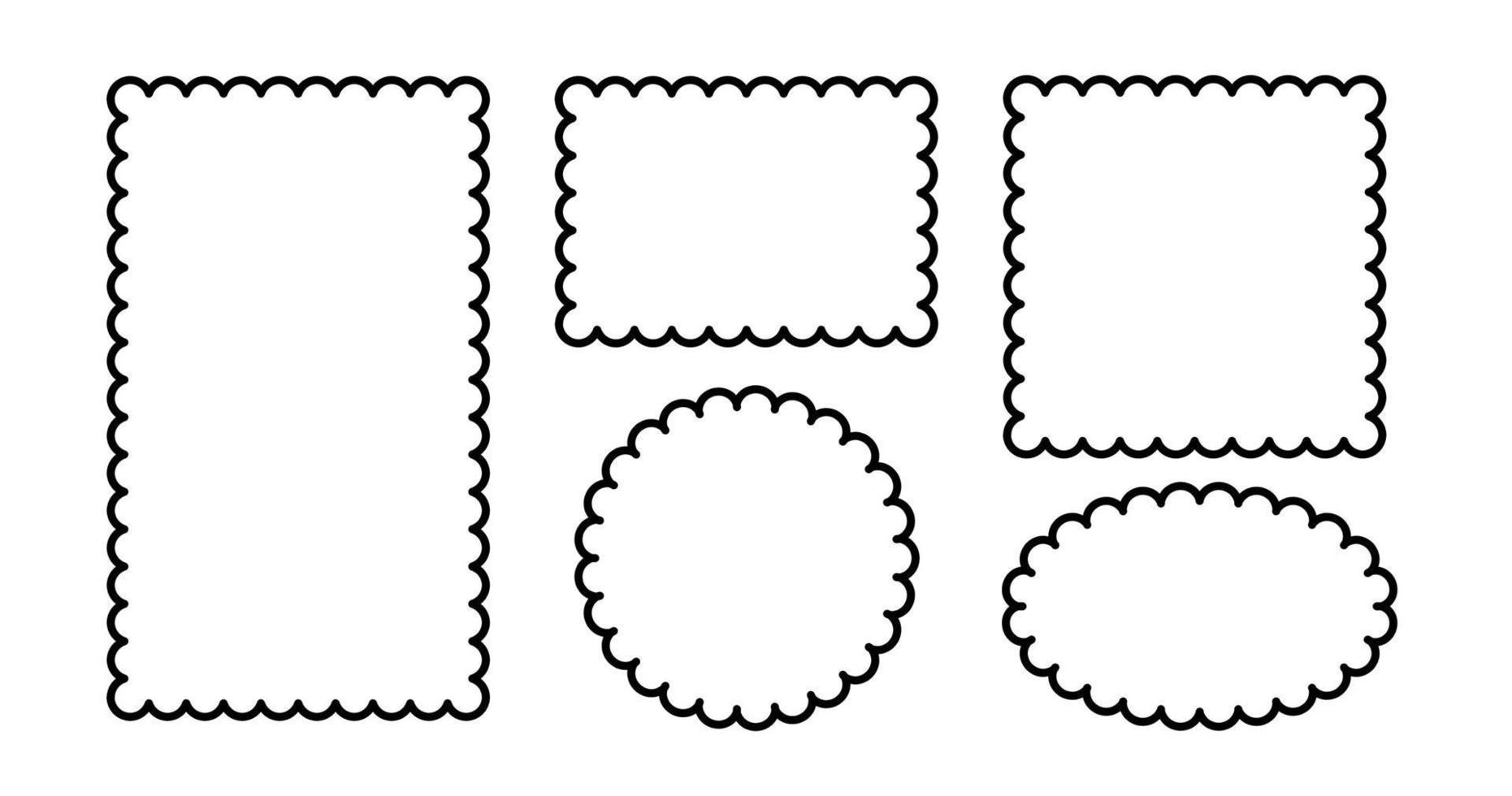 cirkel och fyrkant uddig ramar. uddig kant rektangel och ellips former. enkel märka och klistermärke form. blomma silhuett spets ram. vektor illustration isolerat på vit bakgrund