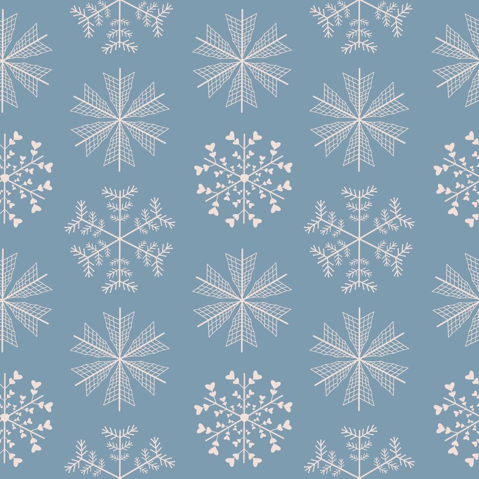 nahtloses Muster mit verschiedenen Schneeflocken. Schnee auf blauem Hintergrund. vektorillustration im flachen stil vektor