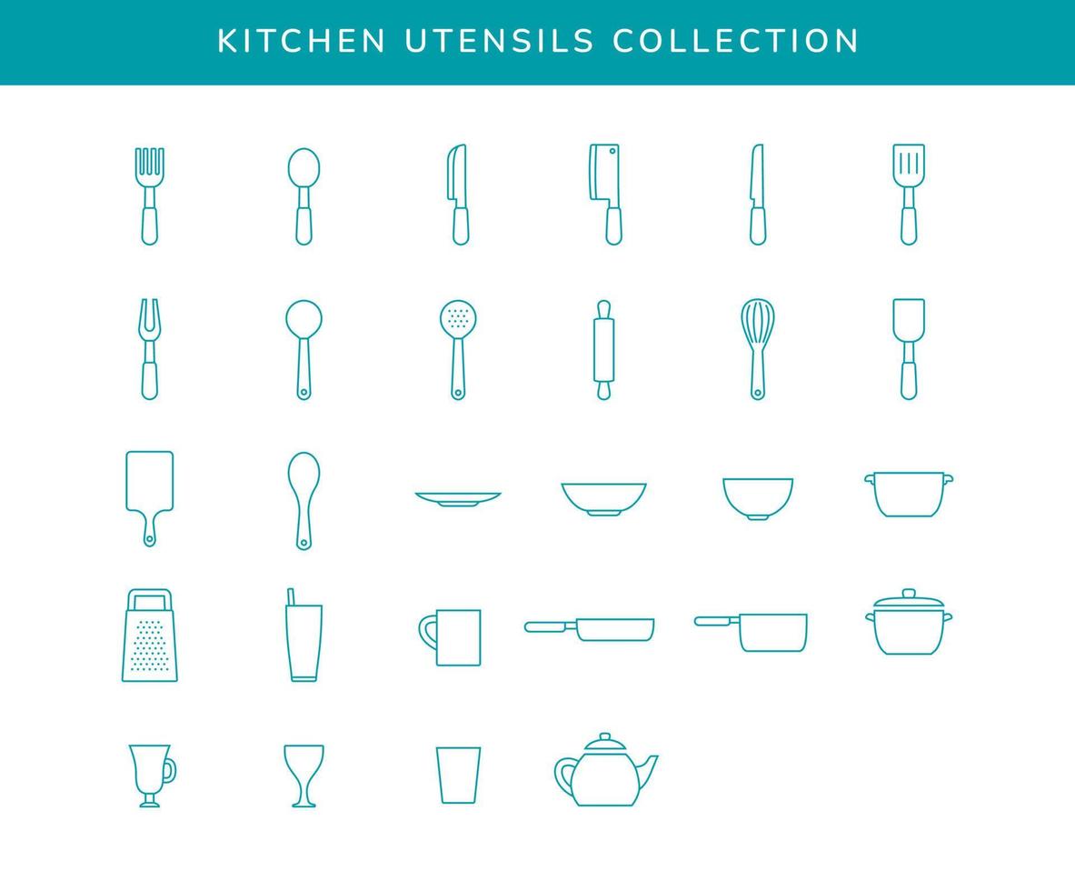 kök matlagning redskap översikt ikon uppsättning samling minimalistisk vektor