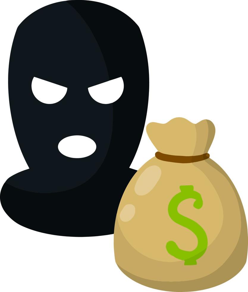 väska av pengar och dollar tecken. ikon för brottslighet och säkerhet frågor. tecknad serie platt illustration vektor