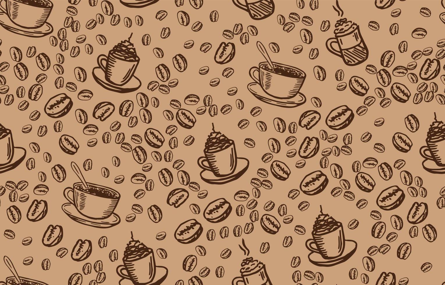 bohnen und kaffeetasse handgezeichneter stil. Vektor-Illustration. vektor