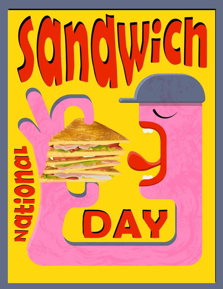 Cooles Fast-Food-Poster. Nationaler Sandwich-Tag. trendy style banner day of the sandwich vektor