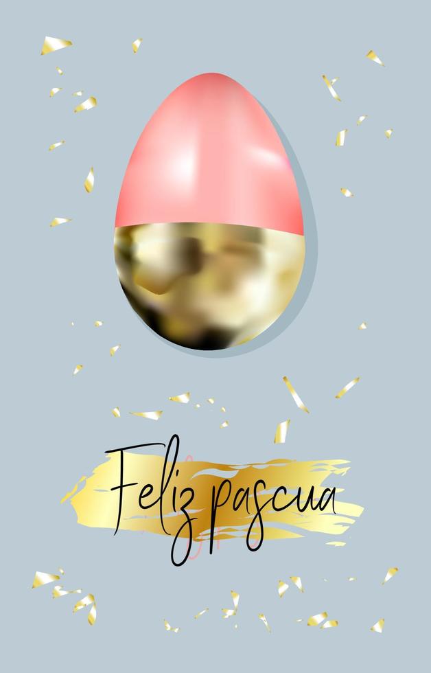 påsk kort. gyllene ägg på en rosa bakgrund. vår design. översättning från spanska Lycklig påsk. vektor