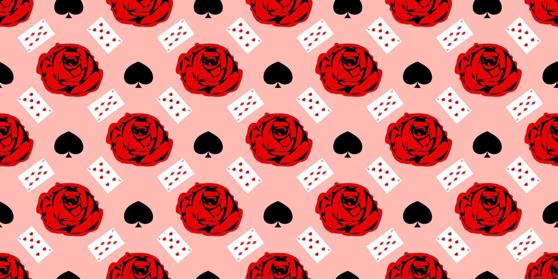 Spielkarten Musterdesign. rote Rose auf einem rosa Hintergrund.. vektor