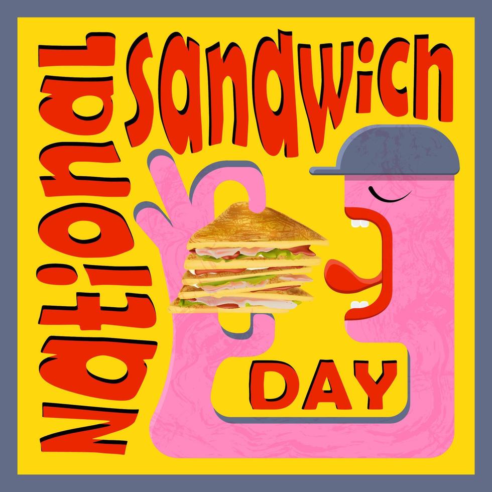 Cooles Fast-Food-Poster. Nationaler Sandwich-Tag. trendy style banner day of the sandwich vektor