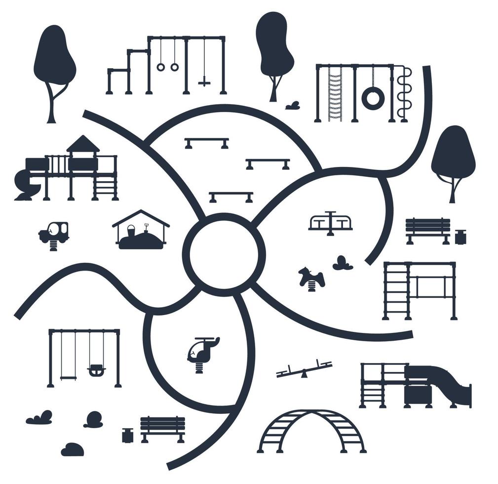 barn lekplats. uppsättning av spelar Utrustning element. stad parkera begrepp. vektor illustration