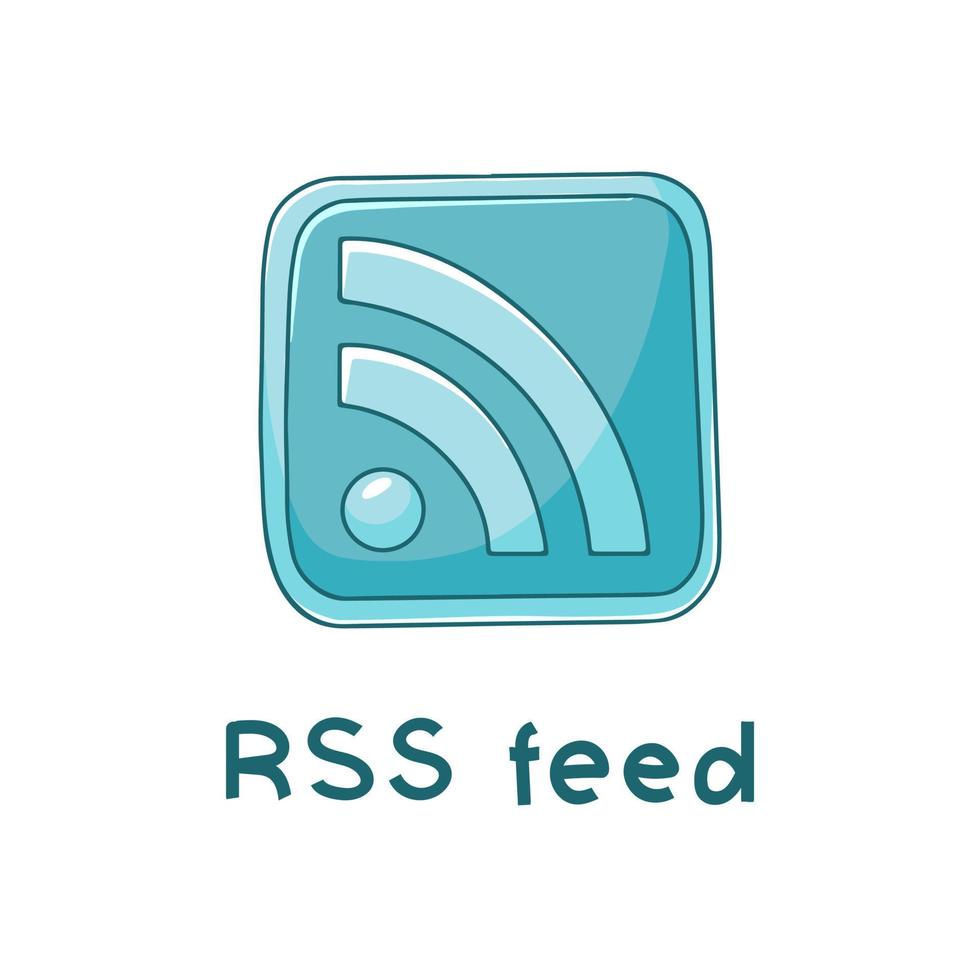 RSS-Feed-Symbol im handgezeichneten Stil isoliert auf weißem Hintergrund. Medien-Web-Zeichen vektor